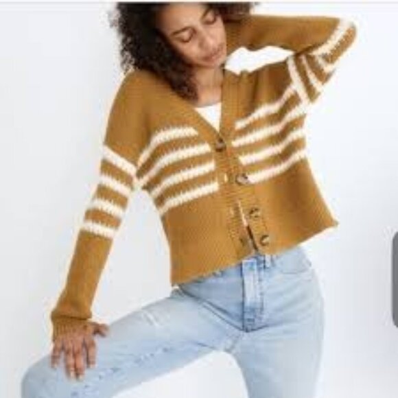 Madewell Women's Seward Cardigan Sweater Cropped Striped Button Front Size S - Picture 1 of 10